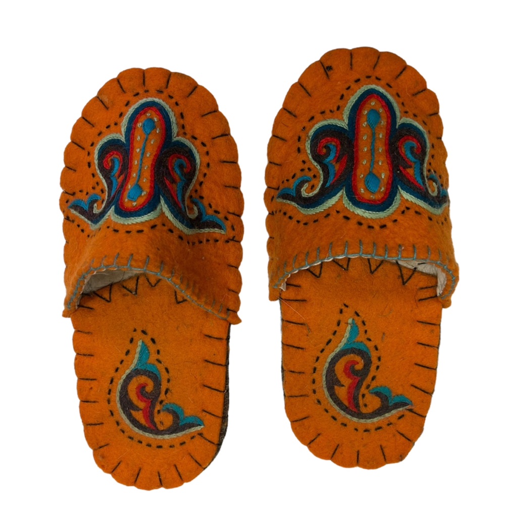 Embroidered Orange Slippers for Women